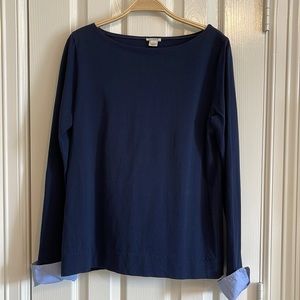 J Crew long sleeve blouse navy blue with light blue cuff